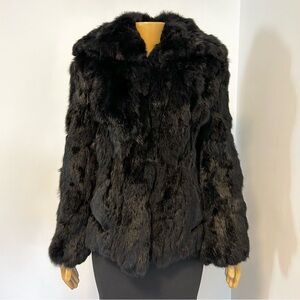 COPY - VINTAGE Black Rabbit Fur Coat Leather Pockets Size small- Medium